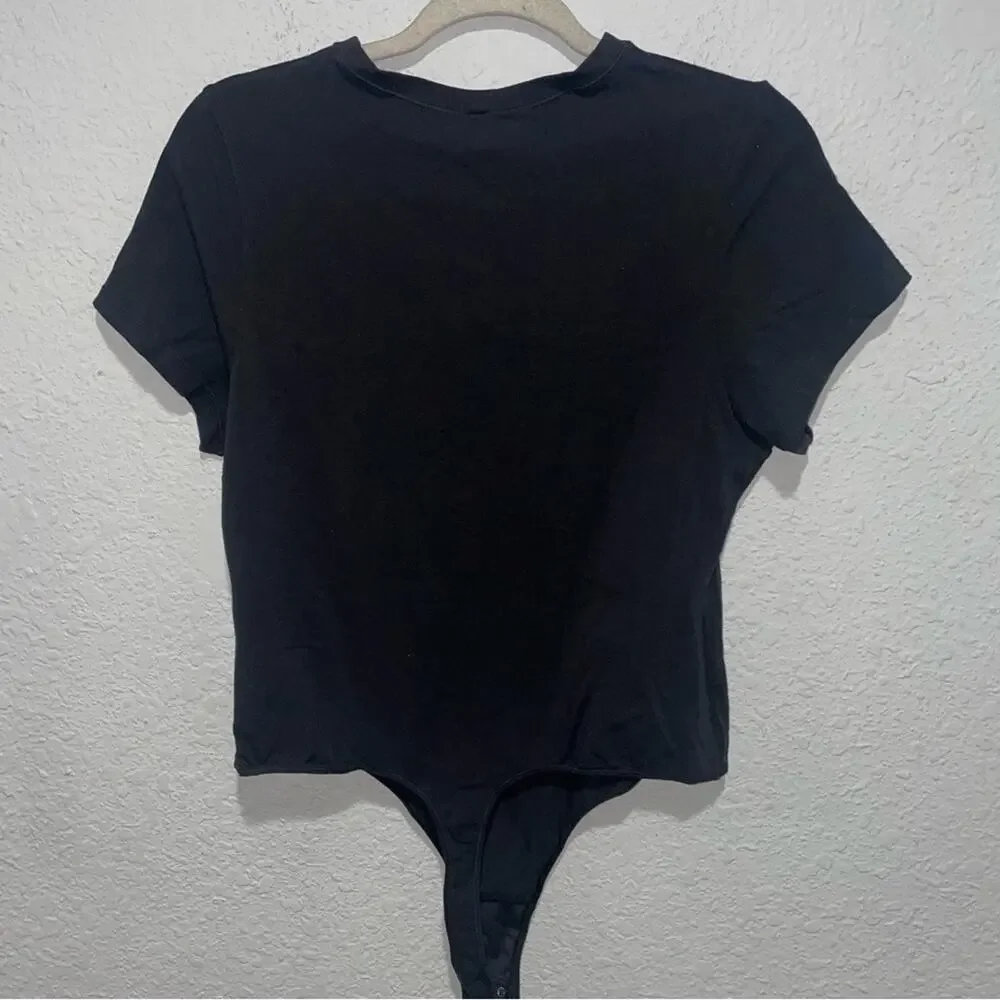 Skims Classic Cotton T Short Thong Bodysuit Black 2X New No Box - Picture 4 of 8